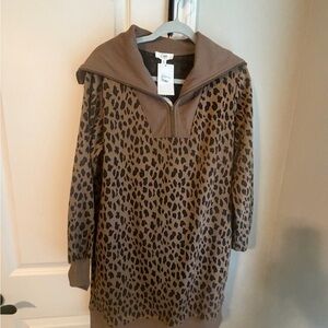 Cuddl Duds Brown Leopard-Print Half-Zip Pullover (New with tags)